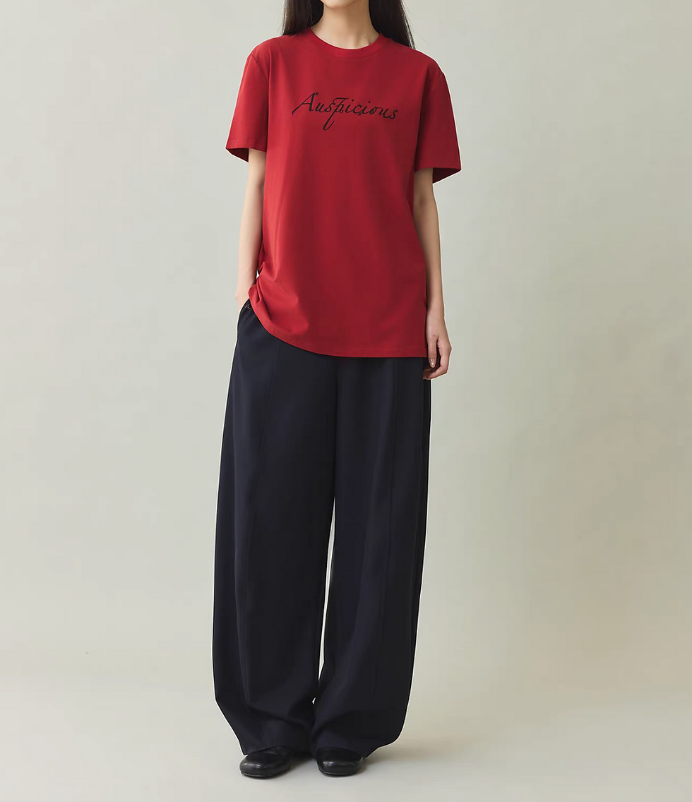 Thumbnail: Cursive print crewneck cotton mid length tee