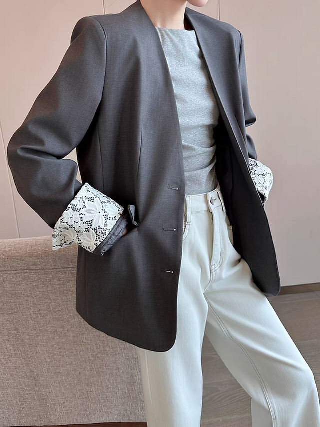 Inner ivory laced lined layer heather grey cotton rayon jacket 8