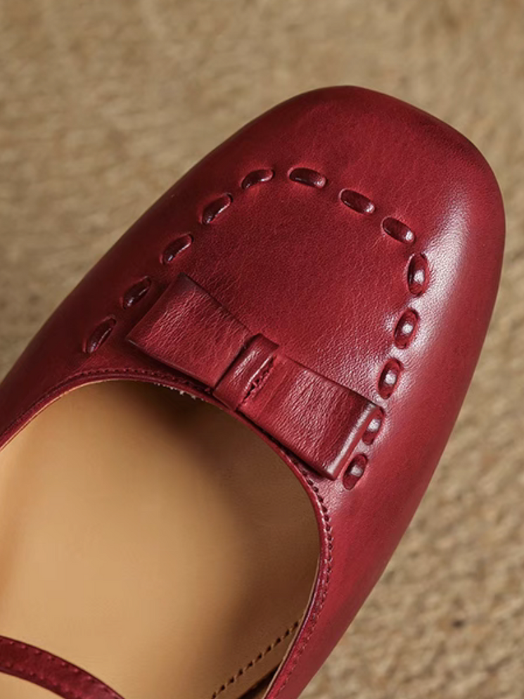 Calf leather bow stitched trim Mary Janes 13