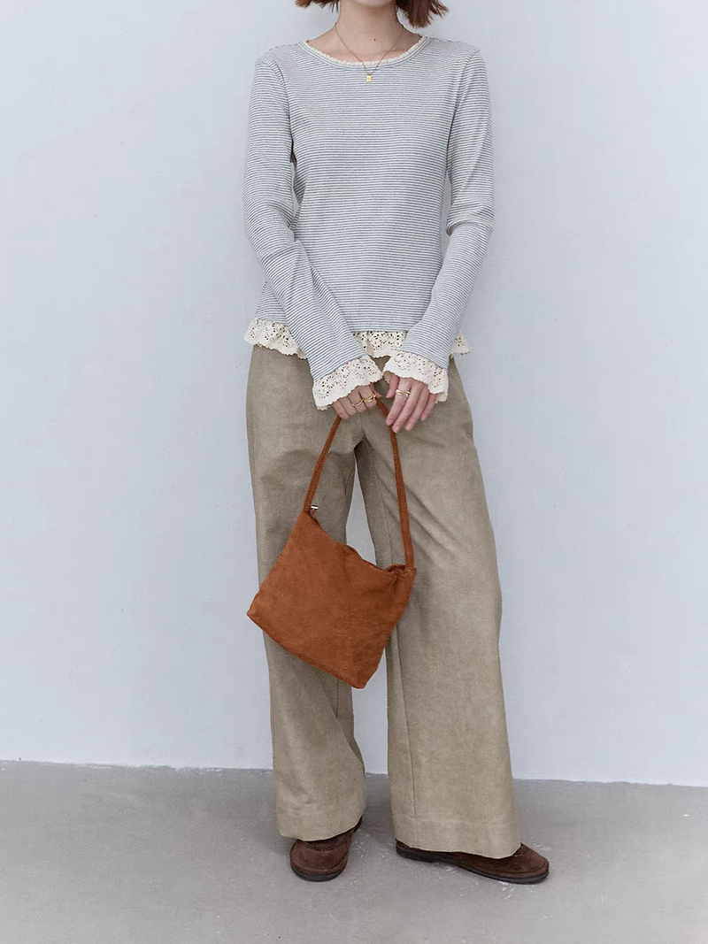 Khaki beige high waisted cotton pants 8