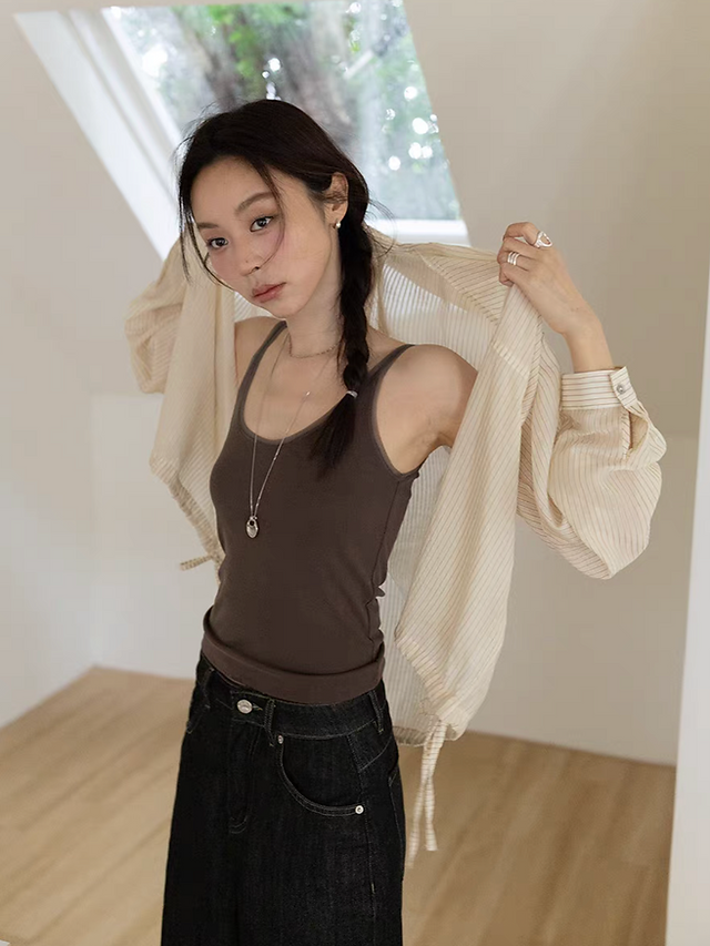 Cotton lyocell rayon shell buttoned drawstring sheer shirt 9