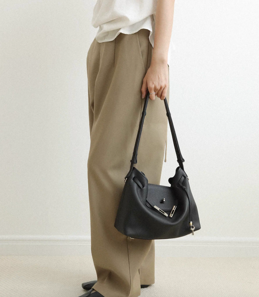 Thumbnail: Grain calf leather key charms twist buckle shoulder + crossbody flap bag