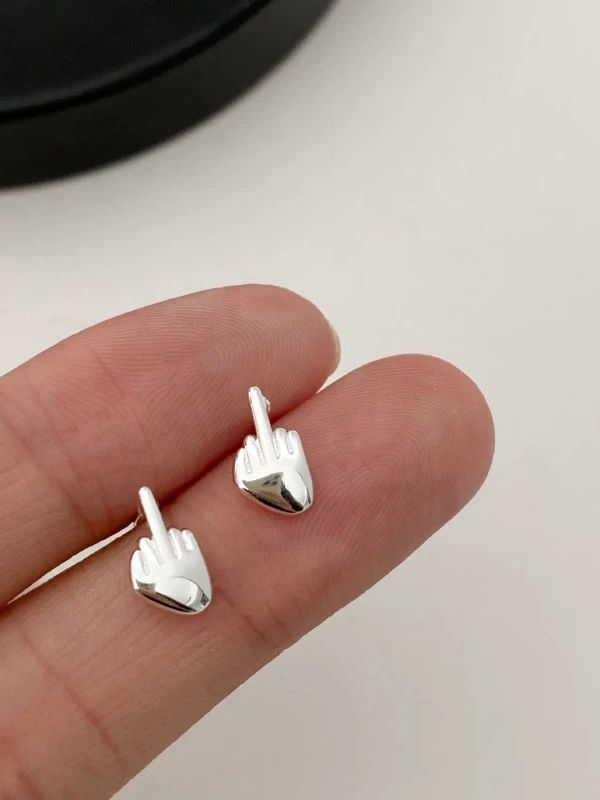 Middle fingers 925 silver earrings  3