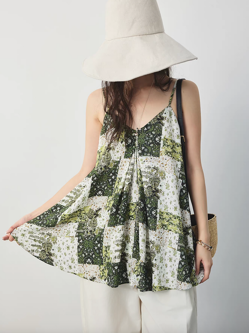 Botanical docking cotton linen rayon pleated flare camisole 1