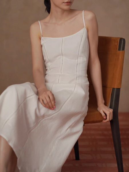 U neck contour linen lined slim cut summer slipdress