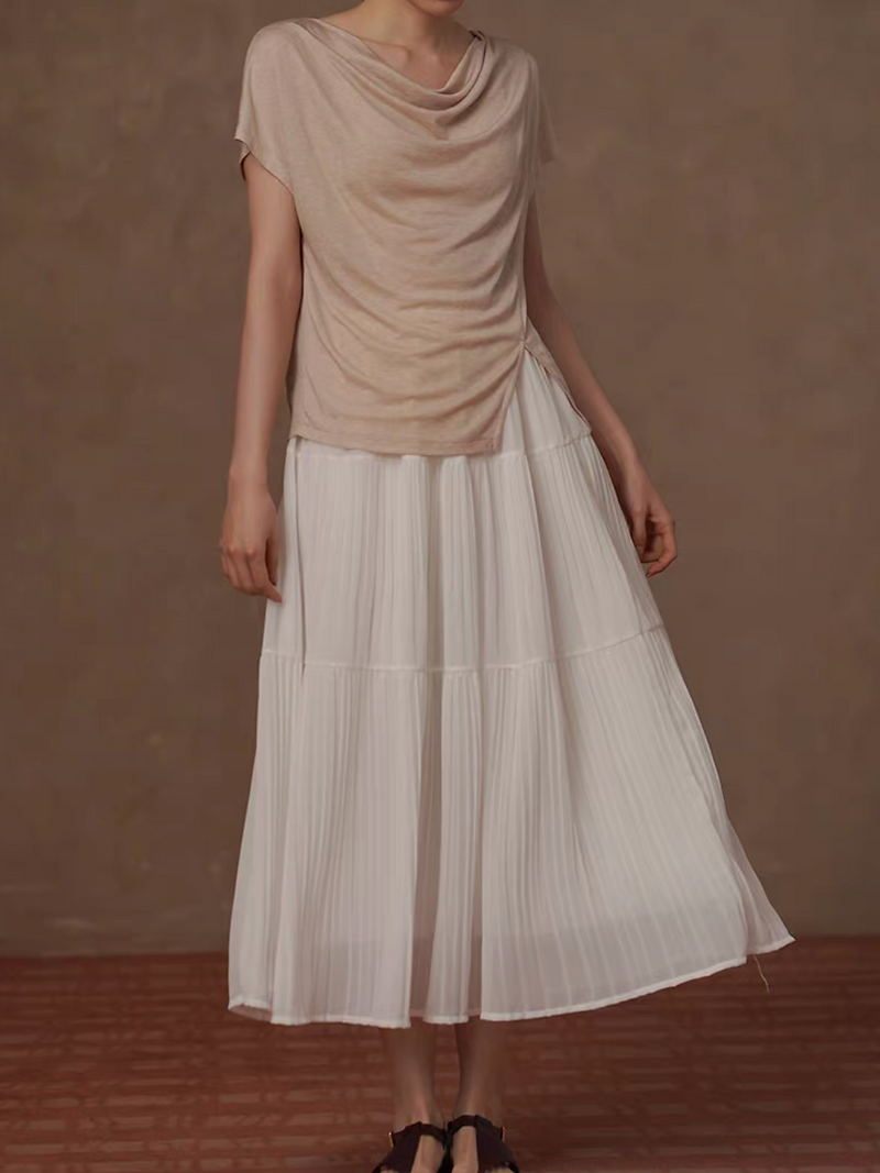 Coconut ivory pleated elasticated lined sheer poly layered skirt 2