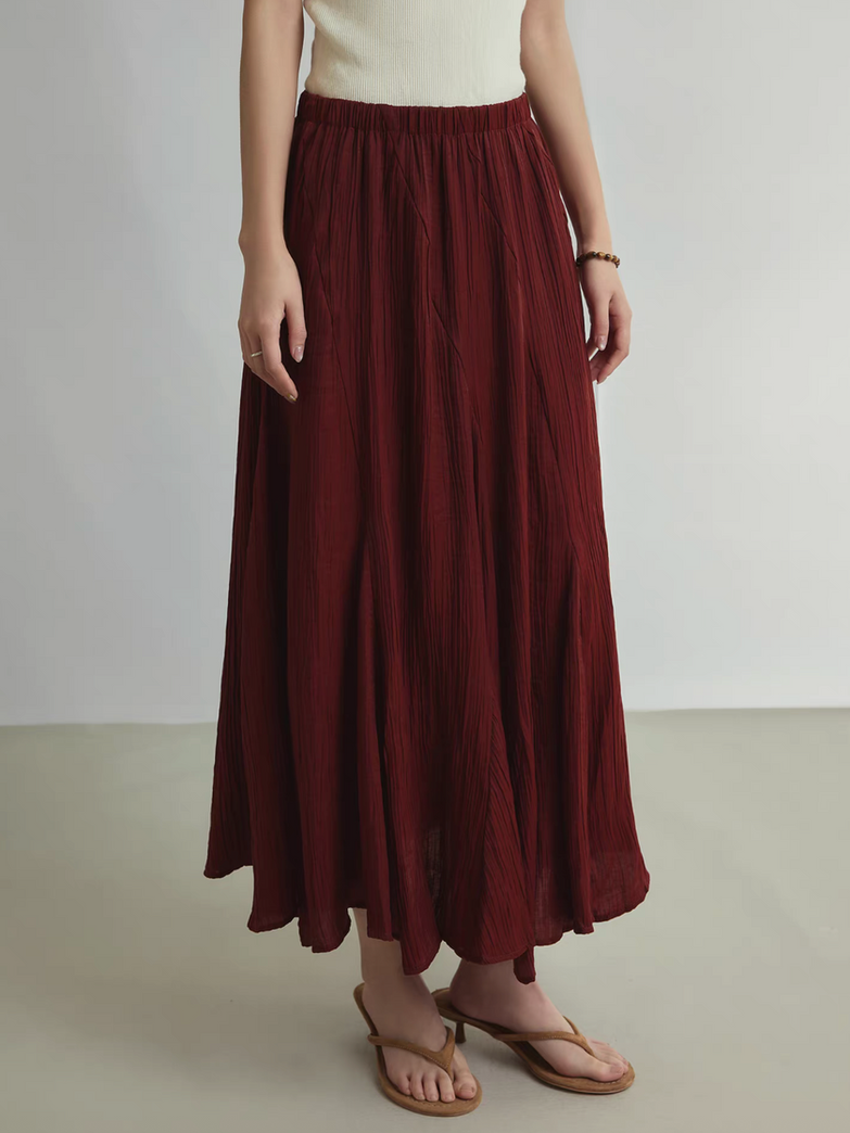 Burgundy lyocell rayon elasticated diagonal seam mermaid skirt 1