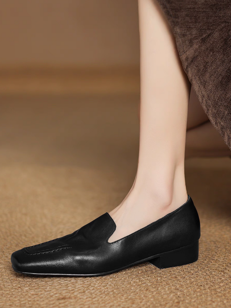 Square toe ruffled calf leather brushed off contour loafers 7