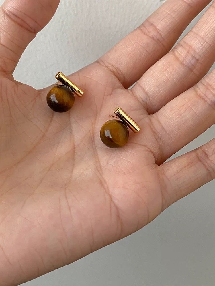 Thumbnail: 925 silver tortie ball charm earrings 