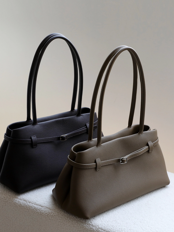 Grain calf leather thin buckle strap shoulder + handle totebag