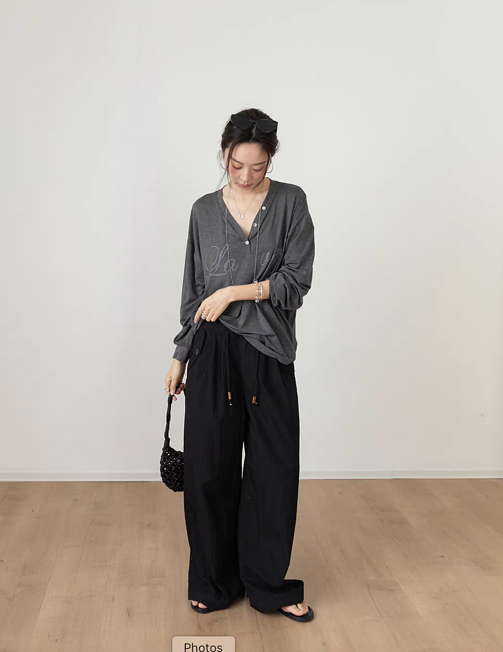 Thumbnail: V neck shell deco lyocell rayon longsleeved print tee