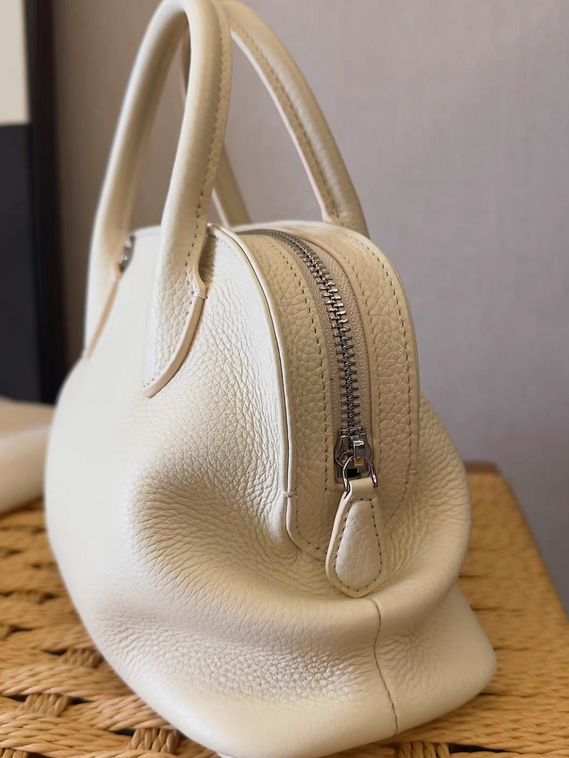 Ivory toga embossed calf leather handle + crossbody bowling bag 7