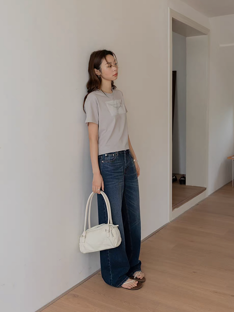 High waisted acid washed distressed pockets denim straight pants 8