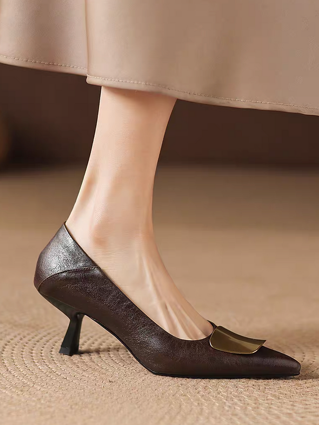 Calf leather crafted metel piece pointy stilettos 12