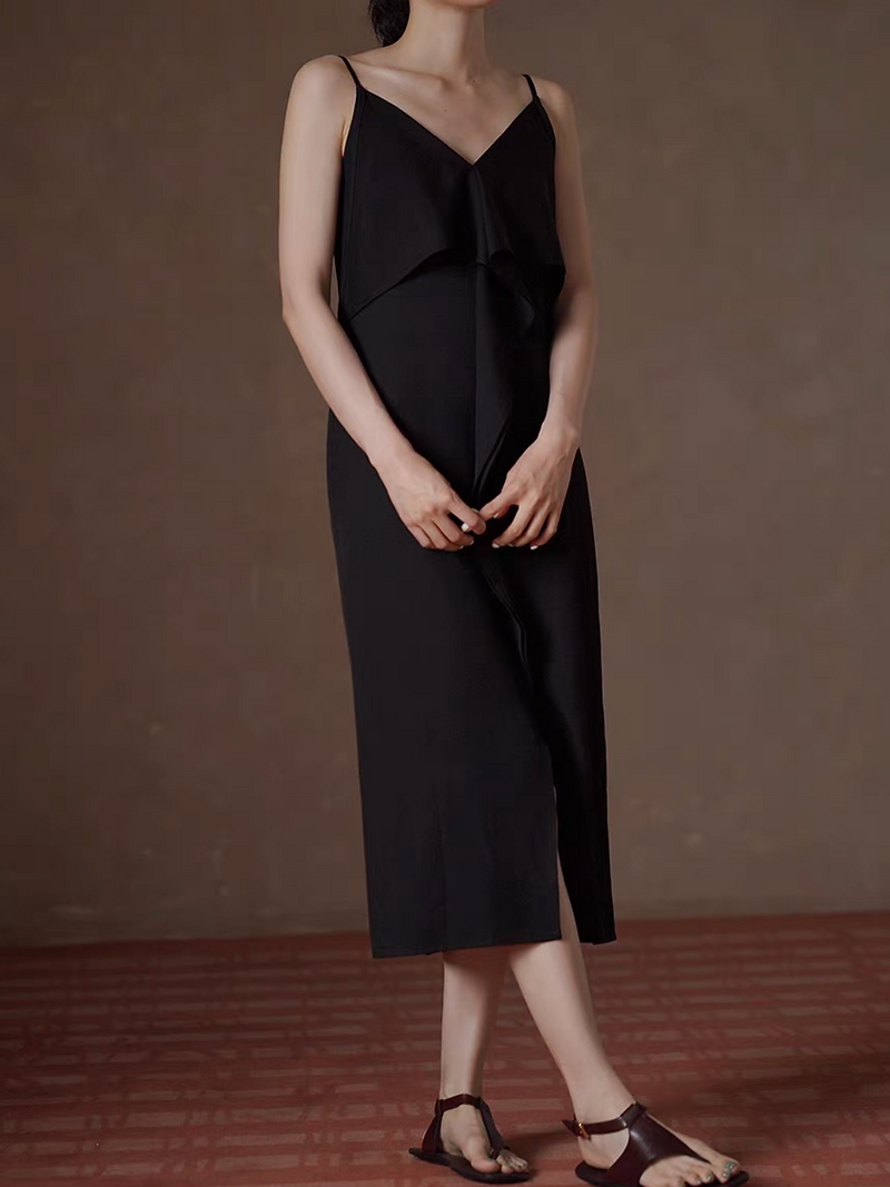 Asymmetric layered back elasticated poly rayon slipdress 9
