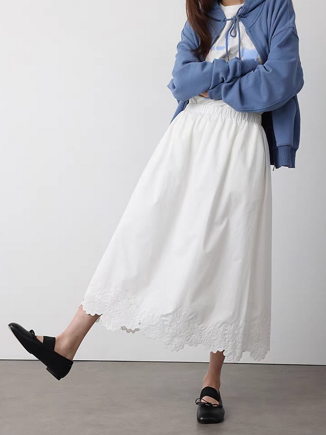 Laced trim elasticated cotton A line skirt 2