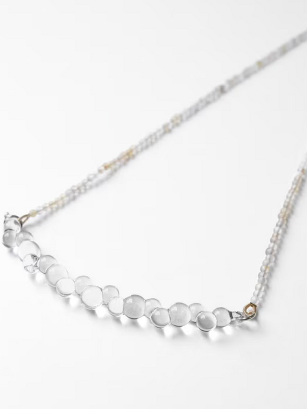 Handmade Hario Tane Nigasa agate stone & clear glass necklace 8