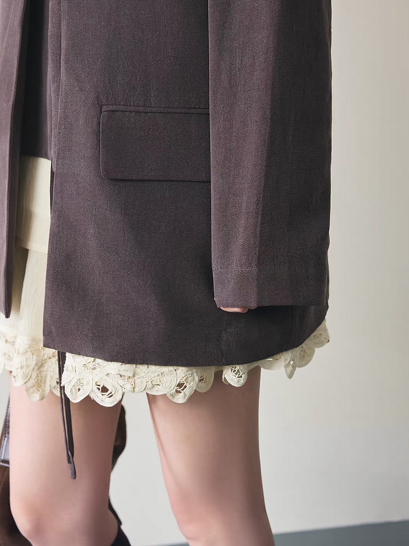 Purplish tone mocha cotton linen rayon connected two pieces like jacket 7