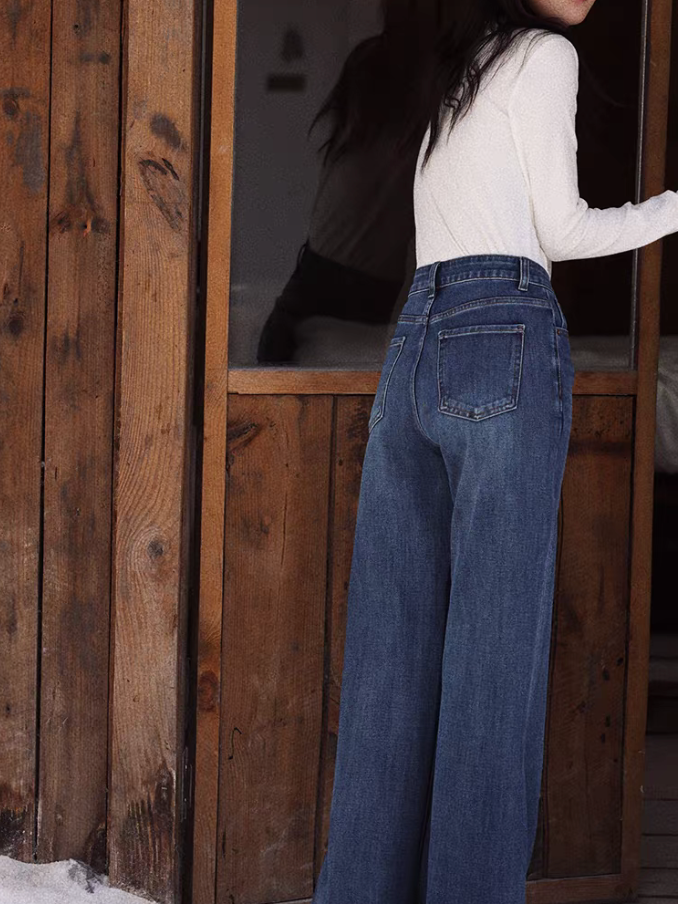 Thumbnail: Acid washed high waisted wide leg denim pants