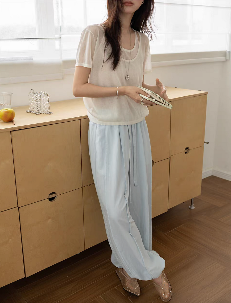 Thumbnail: Nylon cotton drawstring contour relaxed fit pants