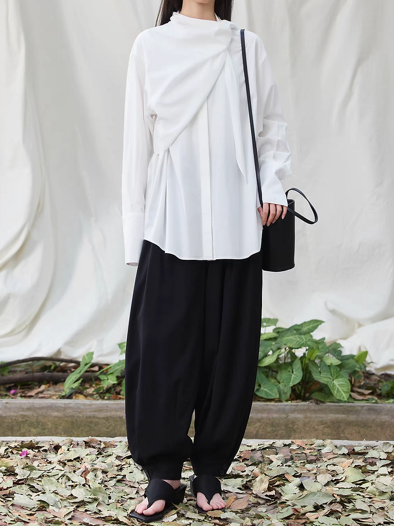 Collaratte cotton rayon white buttoned multi way blouse 7