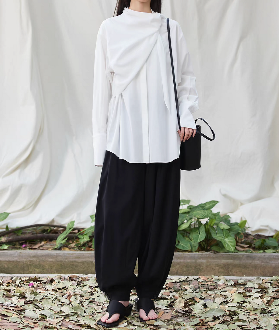 Thumbnail: Collaratte cotton rayon white buttoned multi way blouse