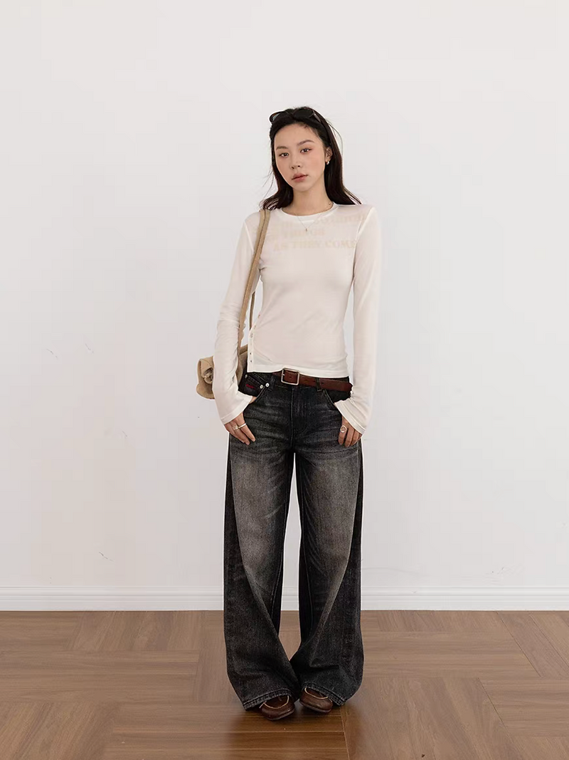 Distressed trim side embroidered acid washed denim jeans 15