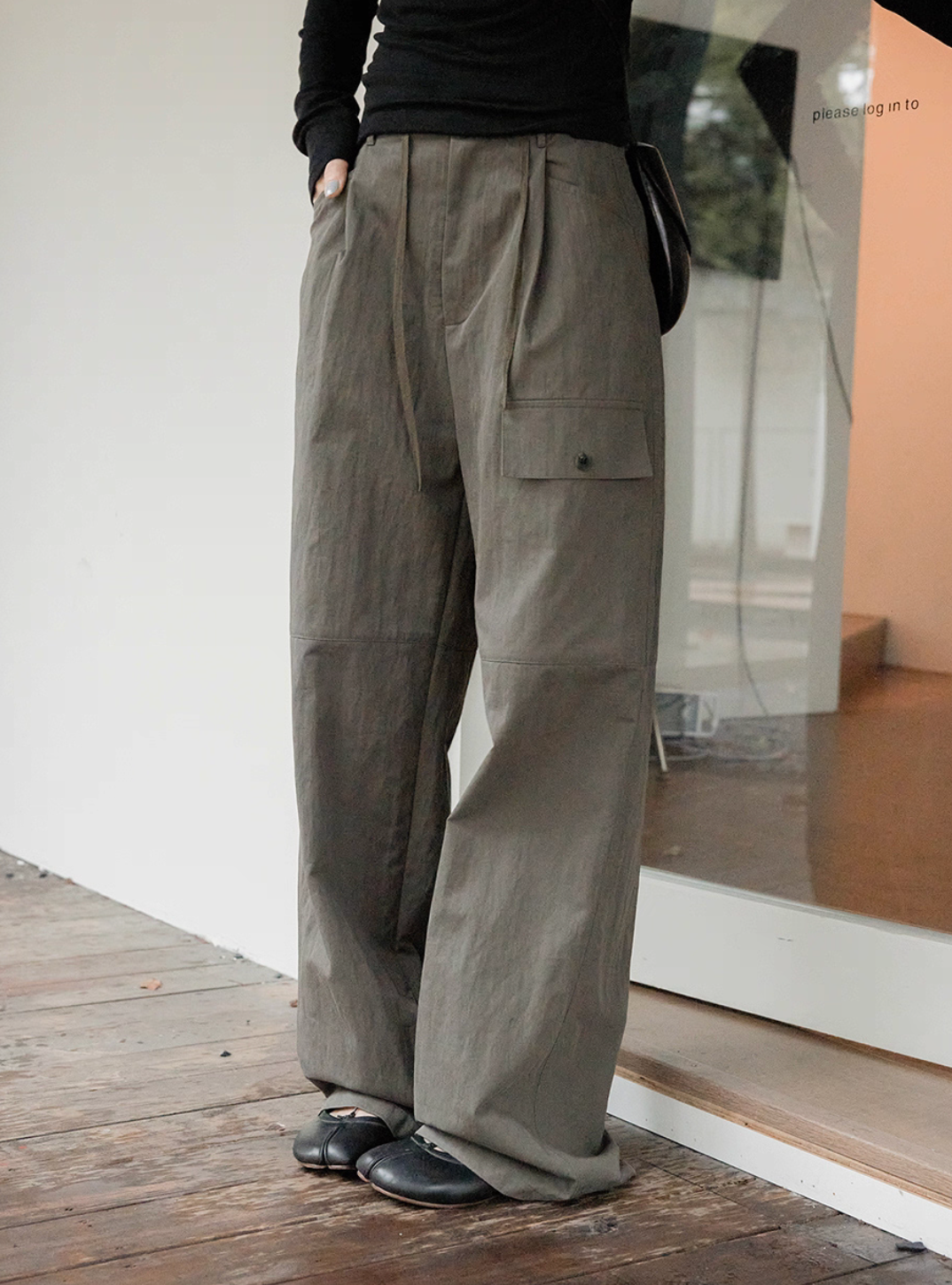 High waisted cotton cargo straight pants