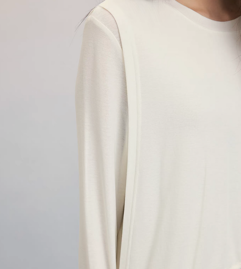 Thumbnail: Asymmetric side knot ivory modal wool rayon blouse