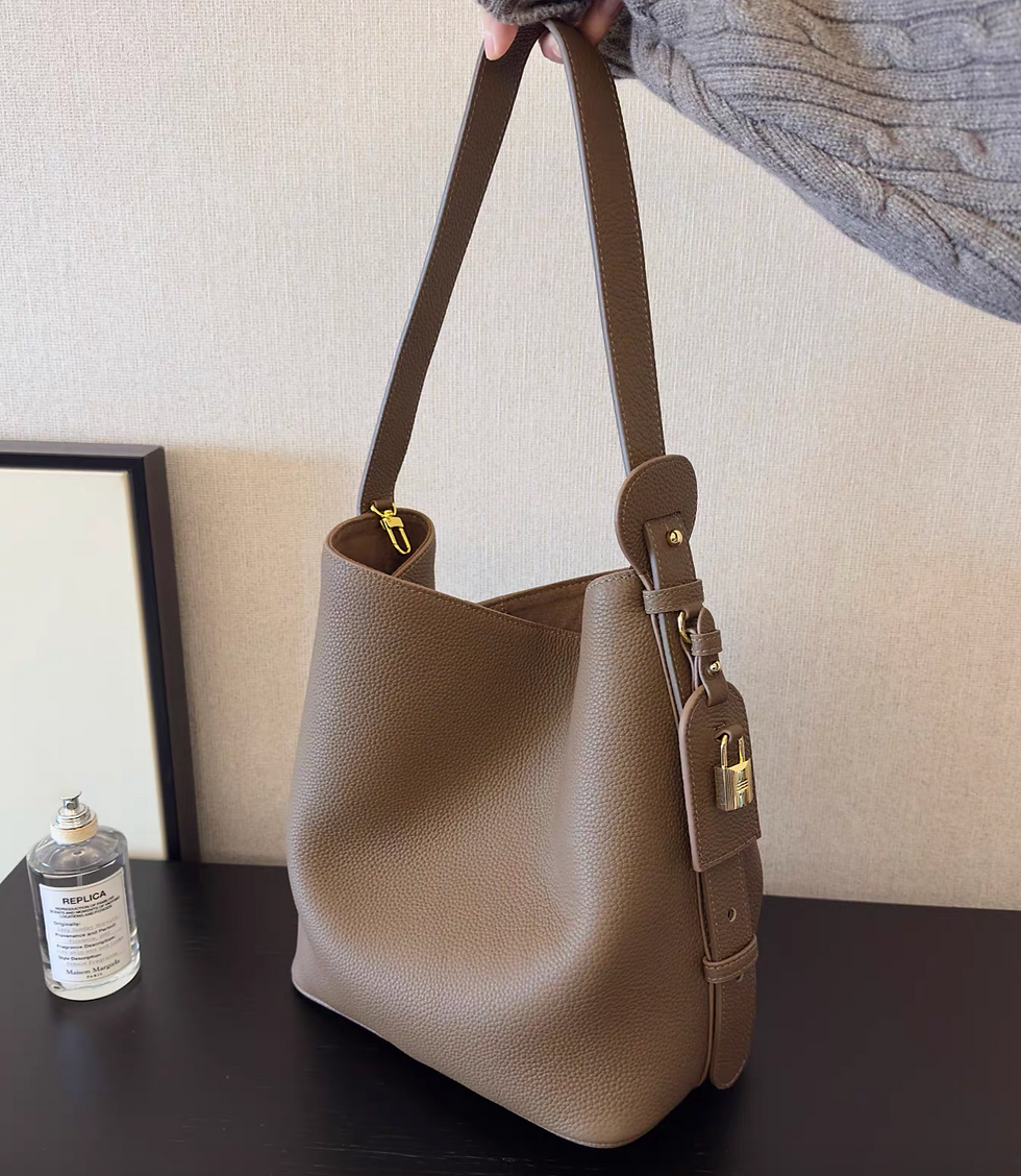 Thumbnail: Etoupe toga embossed bucket shoulder + crossbody bag with tag & pad lock