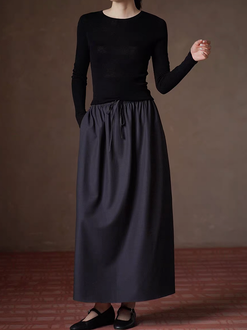 Charcoal dark blue cotton poly rayon elasticated long skirt 1