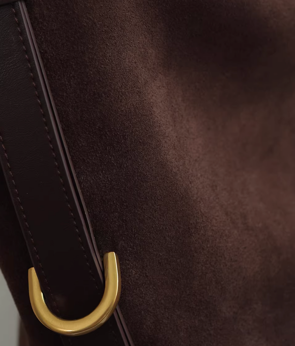 Thumbnail: Mocha suede calf leather zipper drape shoulder + crossbody bag