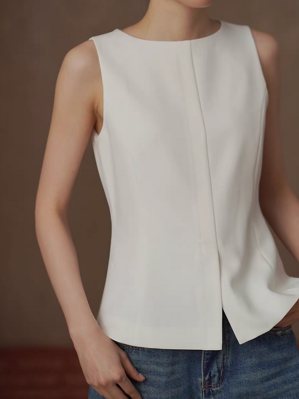 Poly rayon ivory contour front slit slim cut vest