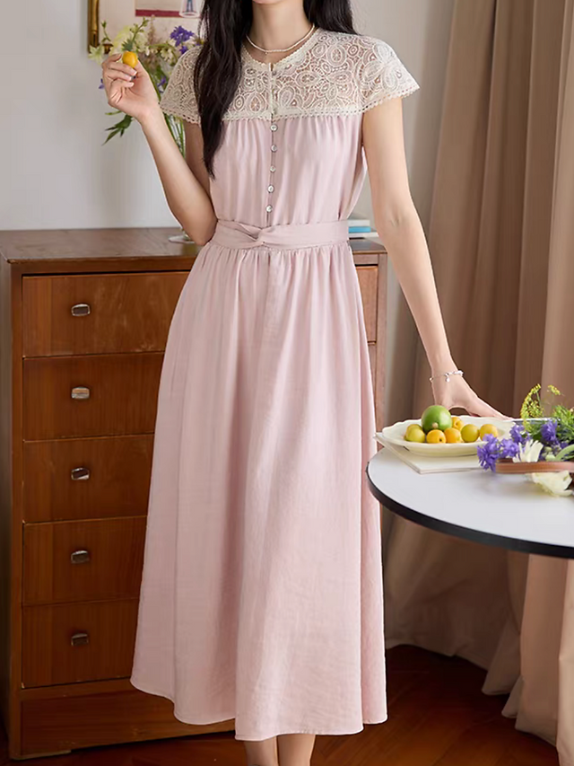 Lace docking cotton poly pink midi dress 7