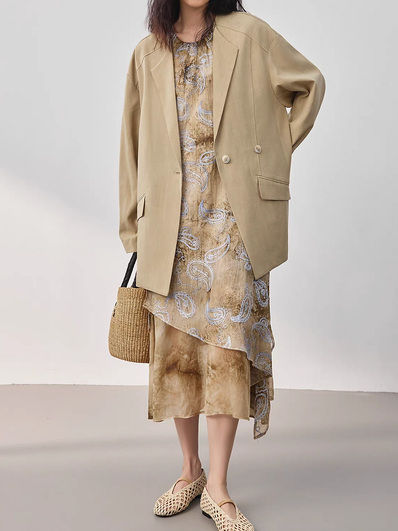 Khaki 100% tencel contour mid length blazer 9