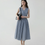 Thumbnail: V neck overlapping cotton grey white blue checker sleeveless dress