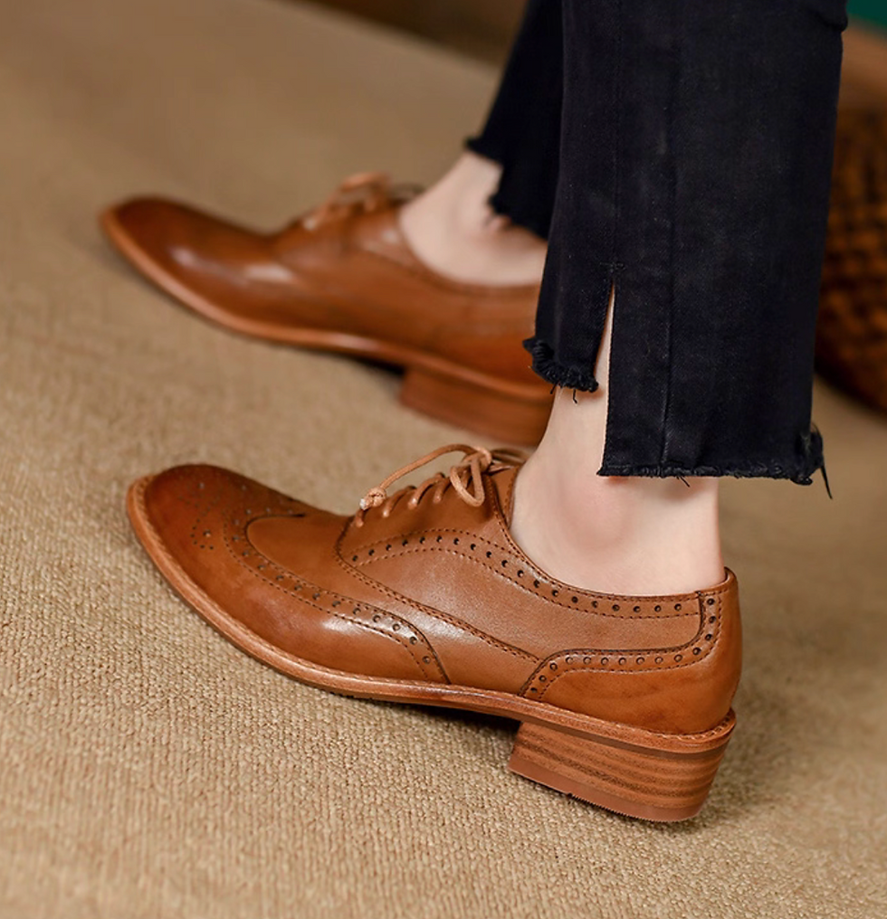 Thumbnail: Brushed off brogue calf leather lacing shoes