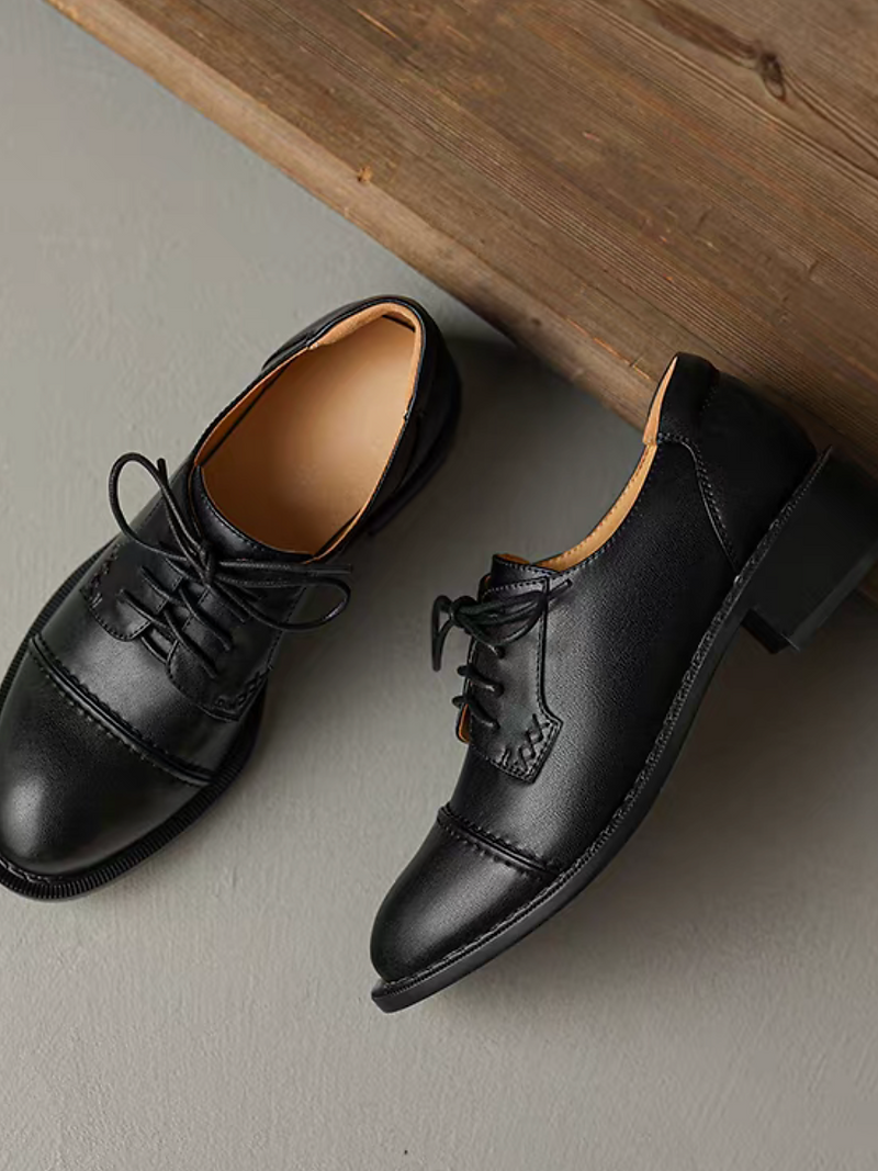 Lambskin contour line wool heel lacing shoes 9