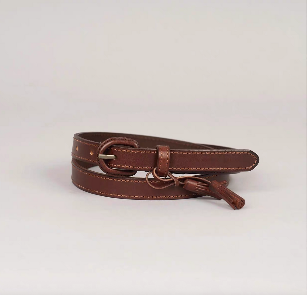 Thumbnail: Handmade tassels calf leather belt