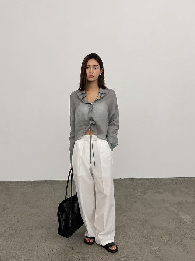Cotton poly high waisted back elasticated pleated straight pants  7