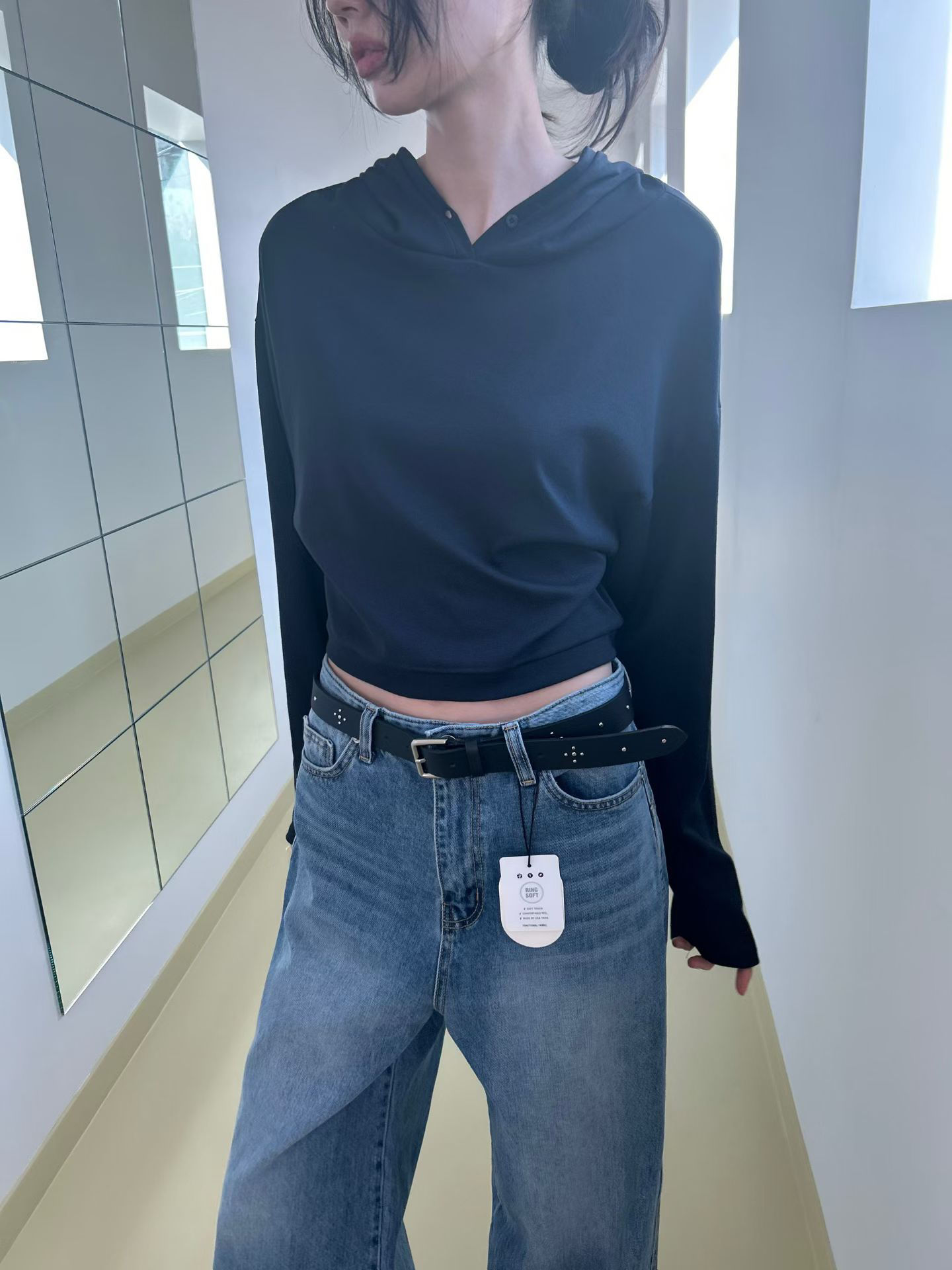 Modal cotton hoodie buttoned sweater 