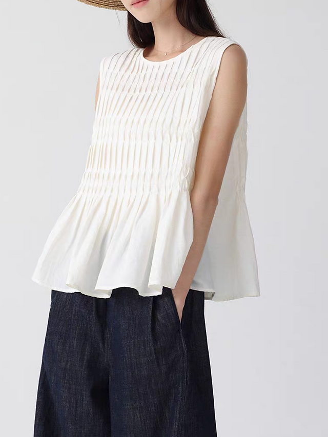 Pleated cotton poly rayon flare peplum vest 2