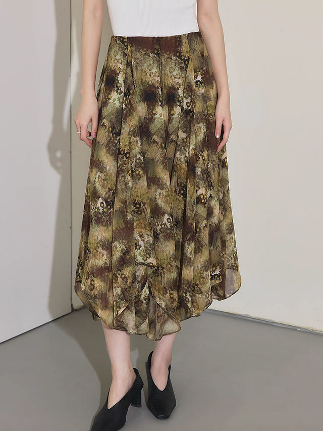 Poly patterned autumn vibes watercolor poly asymmetric lined skirt 1
