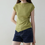 Thumbnail: Avo green side shell buttoned asymmetric strechy tencel poly top