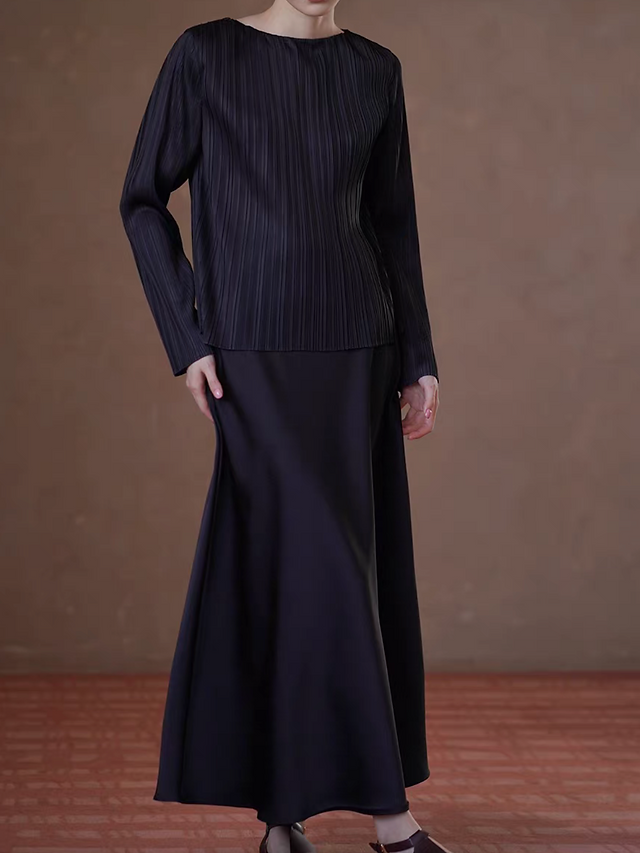 Architectural pleated tencel poly long sleeve blouse 5