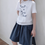 Thumbnail: Side pockets drawstring elasticated navy cotton A line shorts
