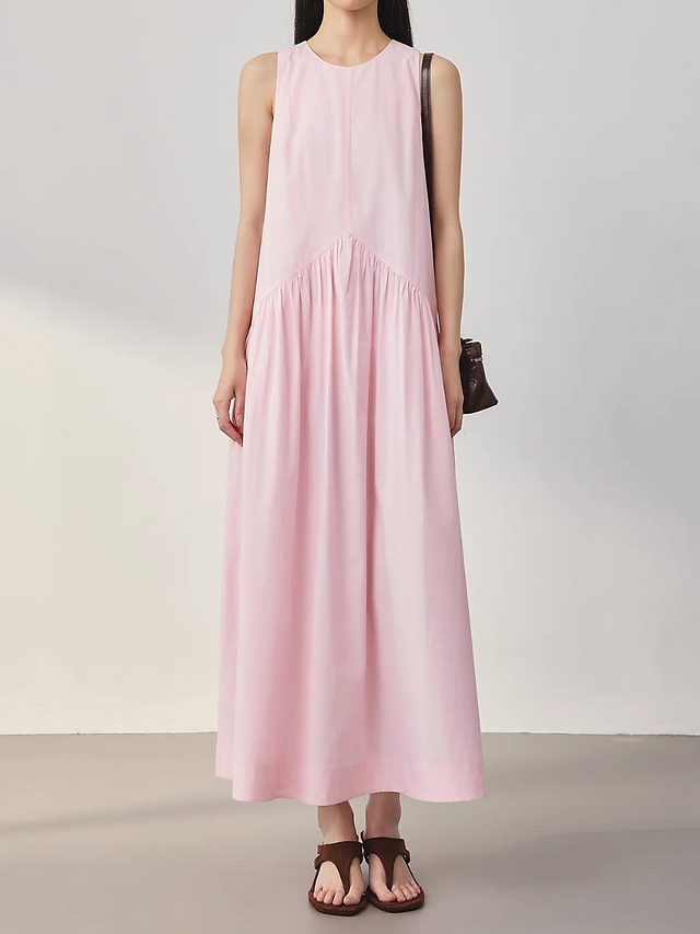 Baby pink halter linen cotton side pockets YKK zipper maxi sleeveless 6