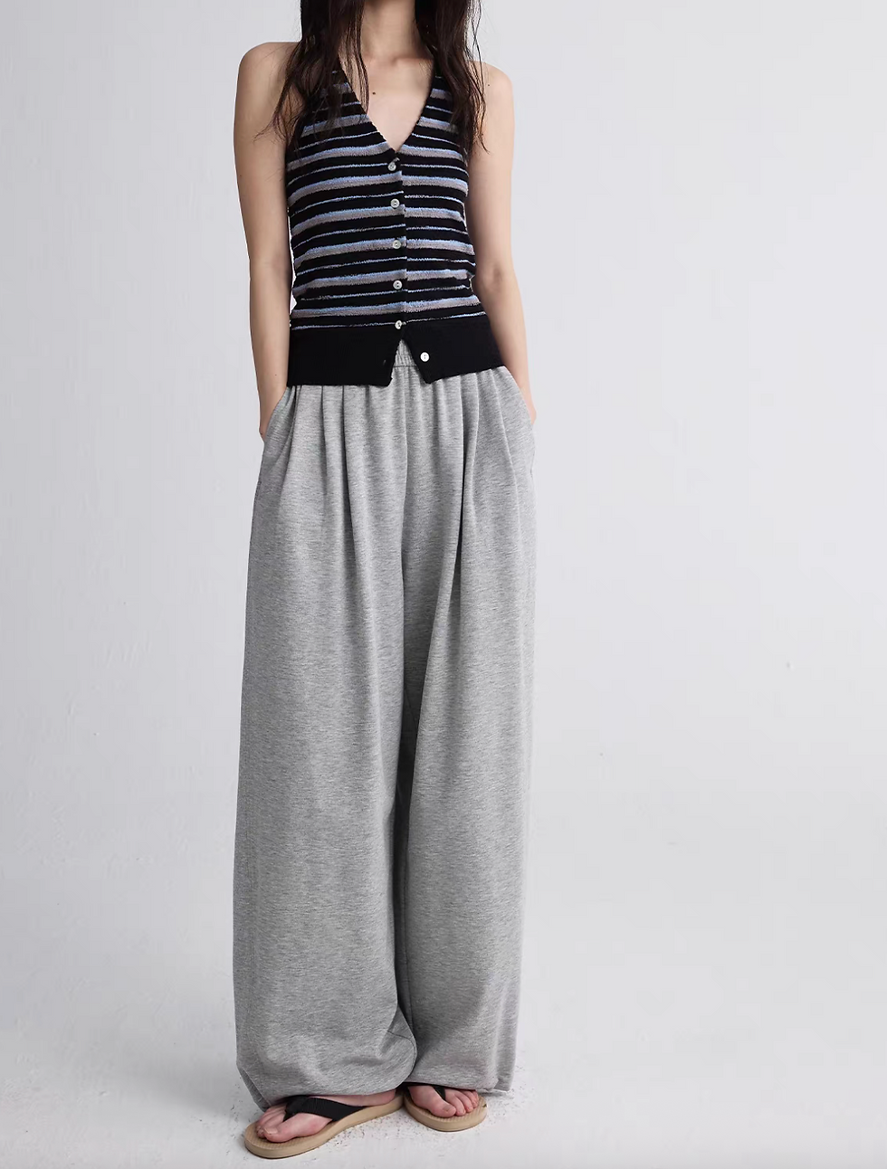 Thumbnail: Folded docking black heather grey cotton elasticated pants