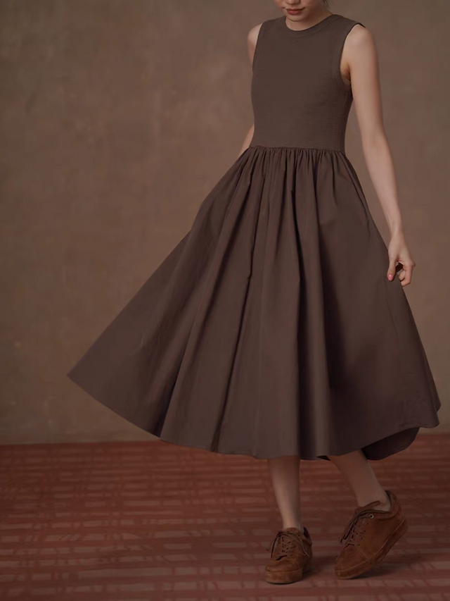 Mocha waffled cotton docking maxi sleeveless dress 6