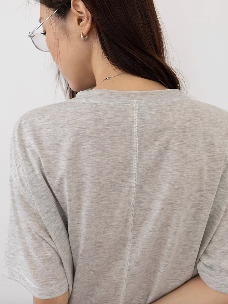 V neck pure cotton boyfriend mid length tee 7